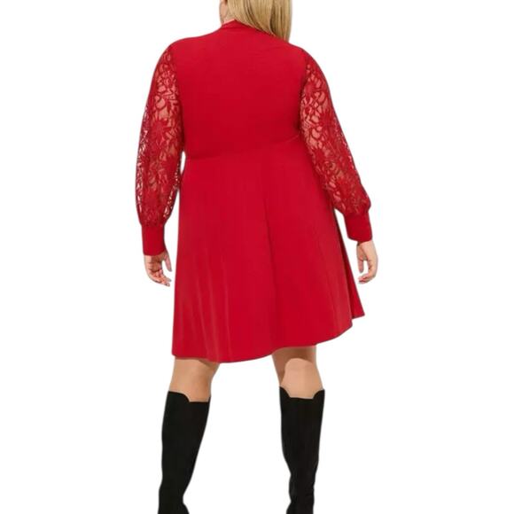 NWT Torrid Red At The Knee Jersey Lace Sleeve Mock Neck Skater Dress Size 1X - Picture 3 of 9